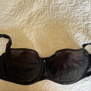 PANACHE BLACK, 38DD MESH BRA WITH CRYSTAL CHARM.